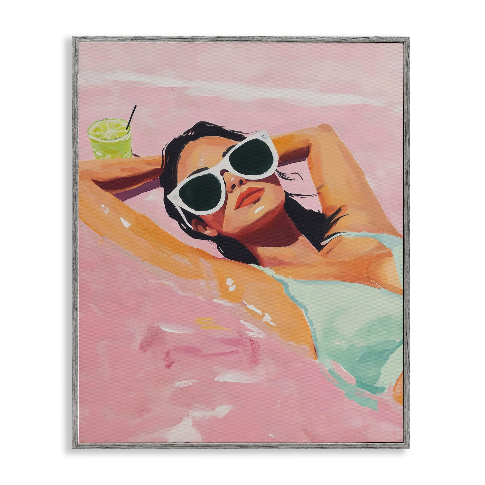 Stupell Industries Trendy Summer Girl Gray Framed Giclee Art, design by The Prints Vibe