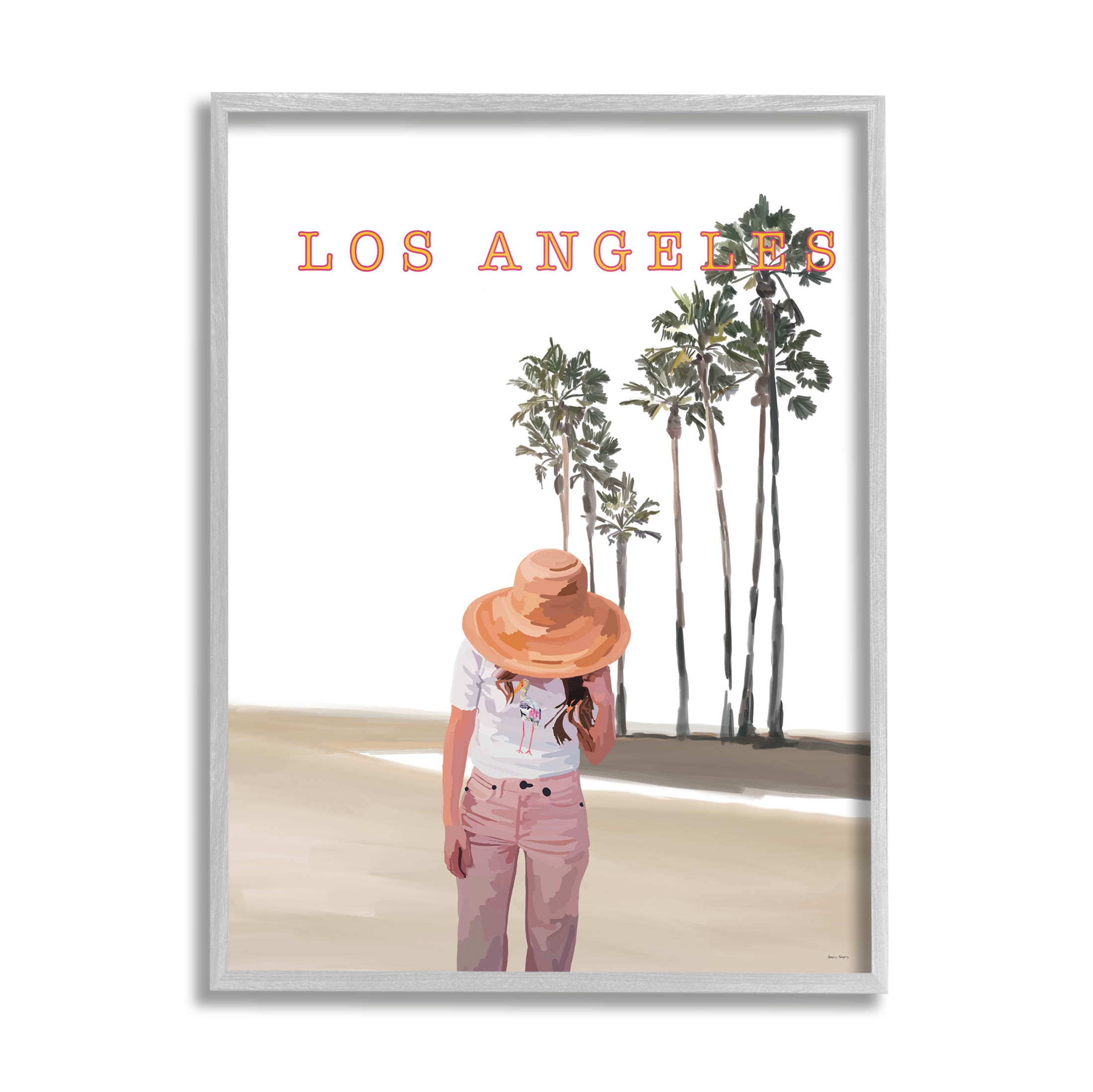 Stupell Industries Trendy Summer Girl Los Angeles Scenery Graphic Art Gray Framed Art Print Wall Art, Design by Amelia Noyes