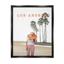 Stupell Industries Trendy Summer Girl Los Angeles Scenery Graphic Art Jet Black Floating Framed Canvas Print Wall Art, Design by Amelia Noyes