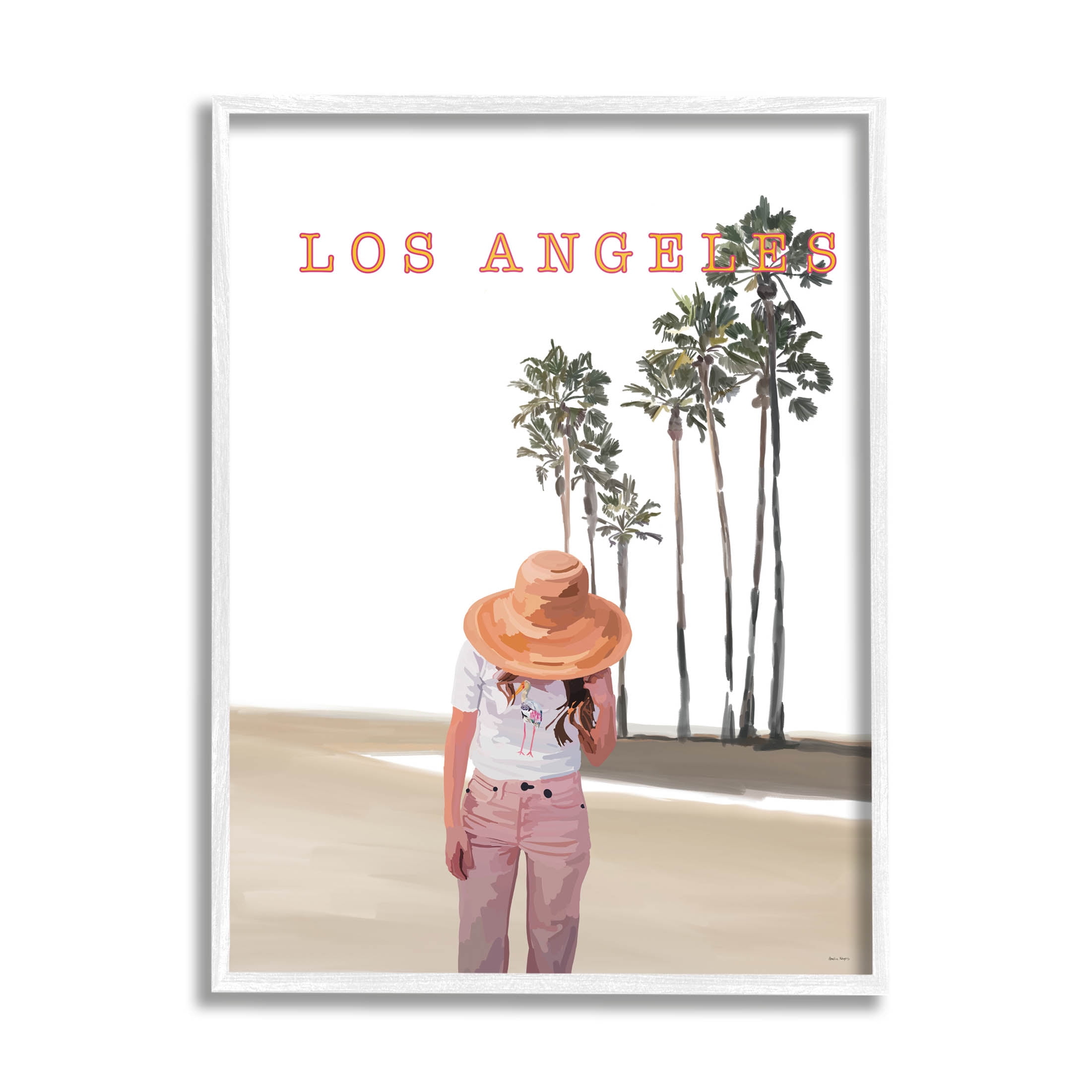 Stupell Industries Trendy Summer Girl Los Angeles Scenery Graphic Art White Framed Art Print Wall Art, Design by Amelia Noyes