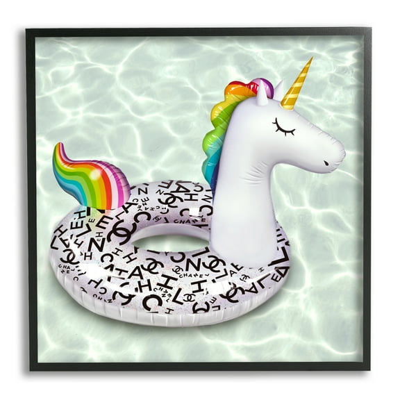 Stupell Industries Trendy Unicorn Pool Ring Patterned Upscale Glam Graphic Art Black Framed Art Print Wall Art, Design by Ziwei Li