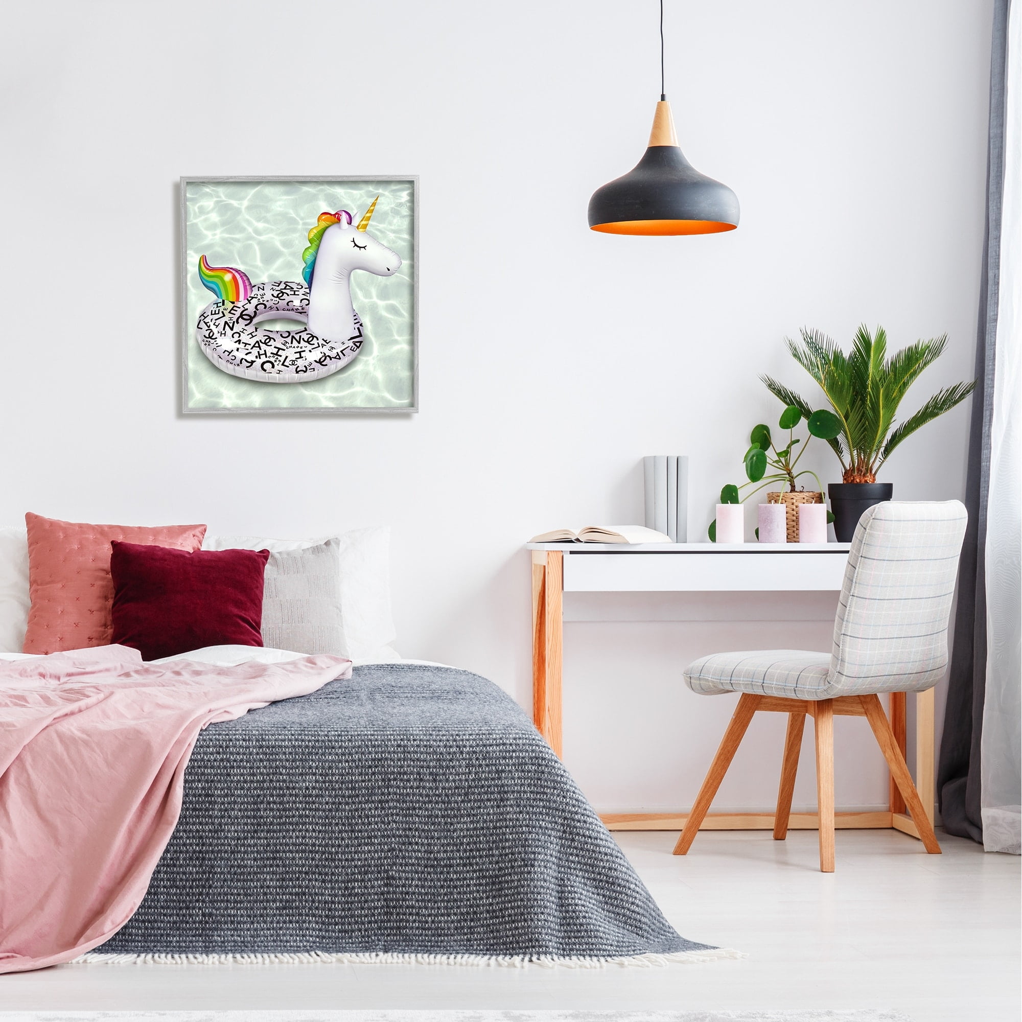 Stupell Industries Trendy Unicorn Pool Ring Patterned Upscale Glam Graphic Art Gray Framed Art Print Wall Art, Design by Ziwei Li