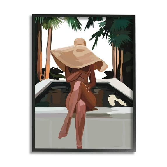 Stupell Industries Trendy Upscale Woman Tropical Summer Hot Tub Graphic Art Black Framed Art Print Wall Art, Design by Amelia Noyes