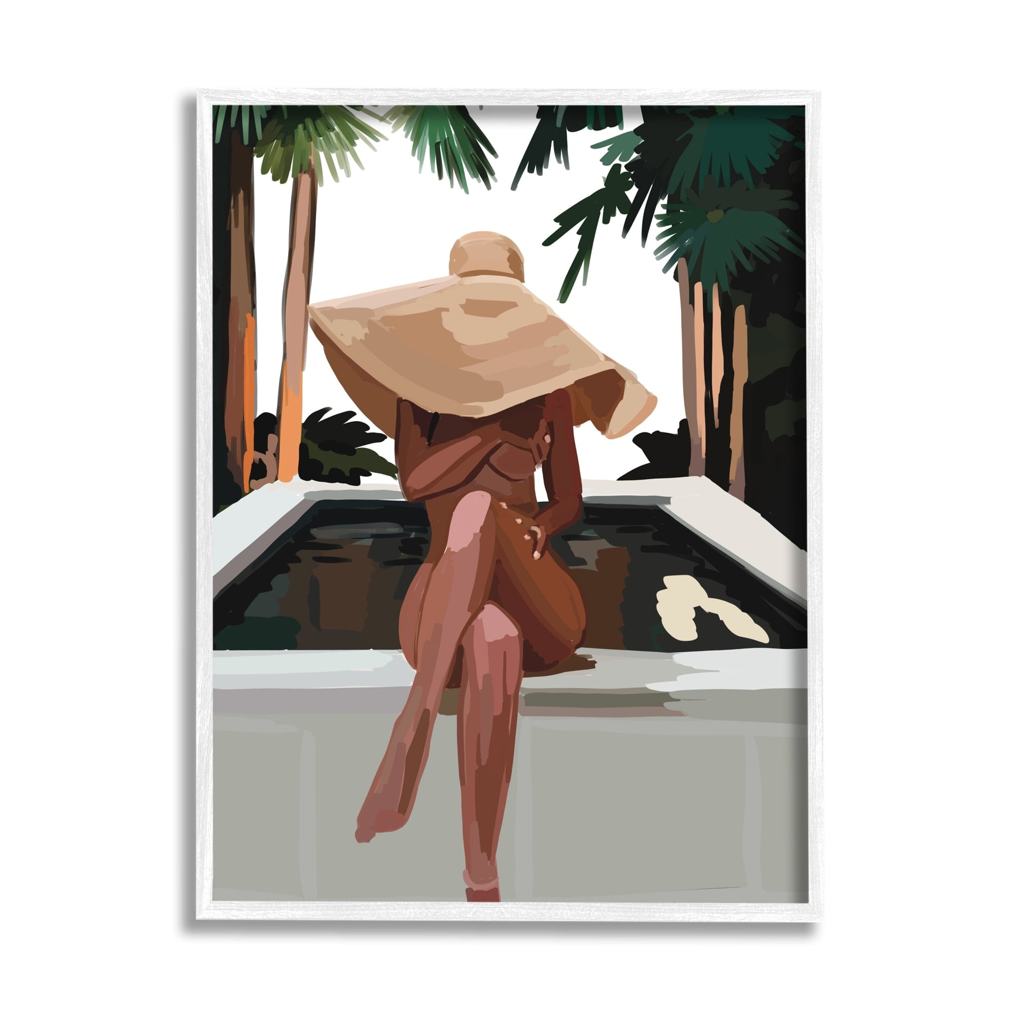 Stupell Industries Trendy Upscale Woman Tropical Summer Hot Tub Graphic Art White Framed Art Print Wall Art, Design by Amelia Noyes