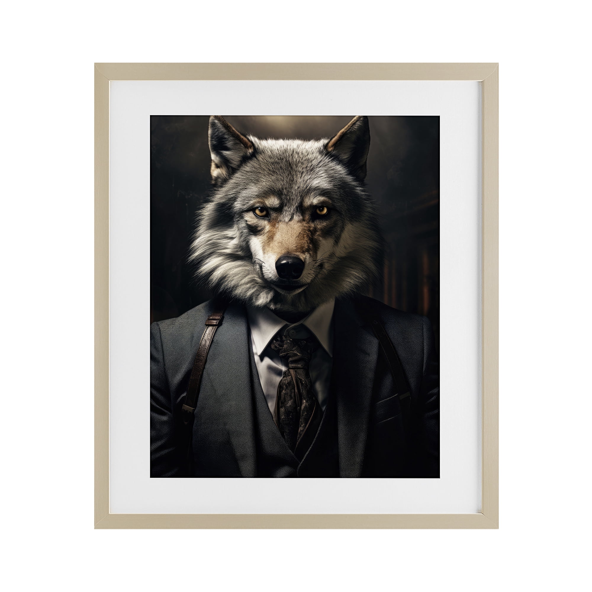 Stupell Industries Trendy Wall Street Wolf Birch Framed Print Under Glass, design by Ray Powers