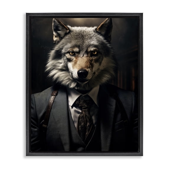 Stupell Industries Art Deco Trendy Wall Street Wolf Black Floating Frame Canvas Art, 25 x 31, by Ray Powers