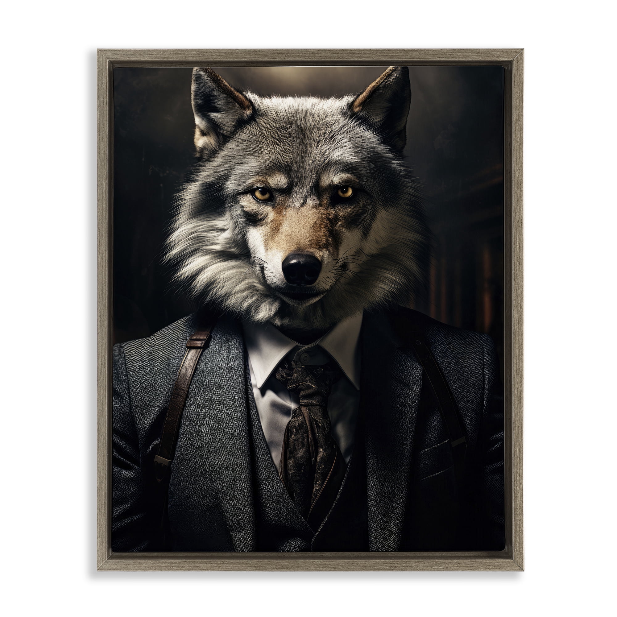 Stupell Industries Trendy Wall Street Wolf Brown Framed Floater Canvas Wall Art, design by Ray Powers
