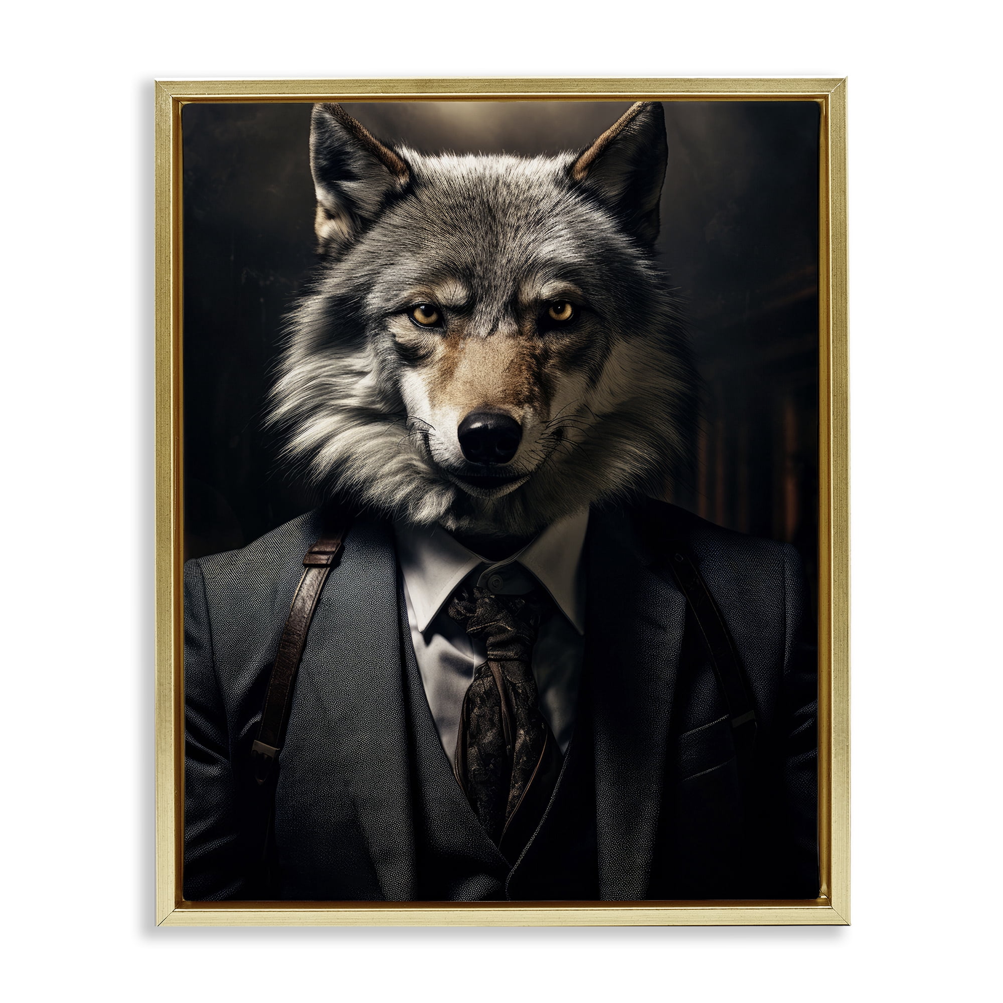 Stupell Industries Trendy Wall Street Wolf Gold Framed Floater Canvas Wall Art, design by Ray Powers