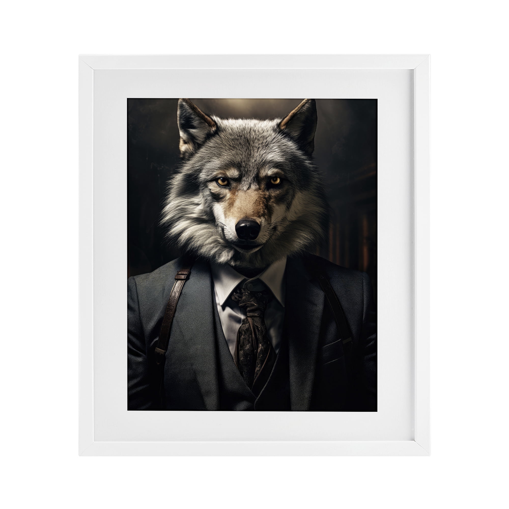 Stupell Industries Trendy Wall Street Wolf White Framed Print Under Glass, design by Ray Powers