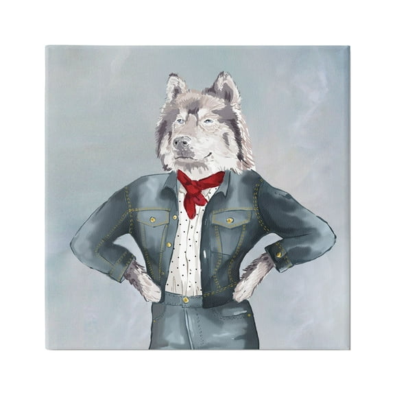 Stupell Industries Trendy Wolf Stylish Denim Outfit Fashion Animal Graphic Art Gallery Wrapped Canvas Print Wall Art, Design by House of Rose