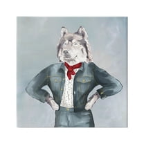 Stupell Industries Trendy Wolf Stylish Denim Outfit Fashion Animal Graphic Art Gallery Wrapped Canvas Print Wall Art, Design by House of Rose