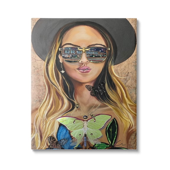 Stupell Industries Trendy Woman Luna Moth City Reflection Sunglasses Painting Gallery Wrapped Canvas Print Wall Art, Design by Stacy Gresell