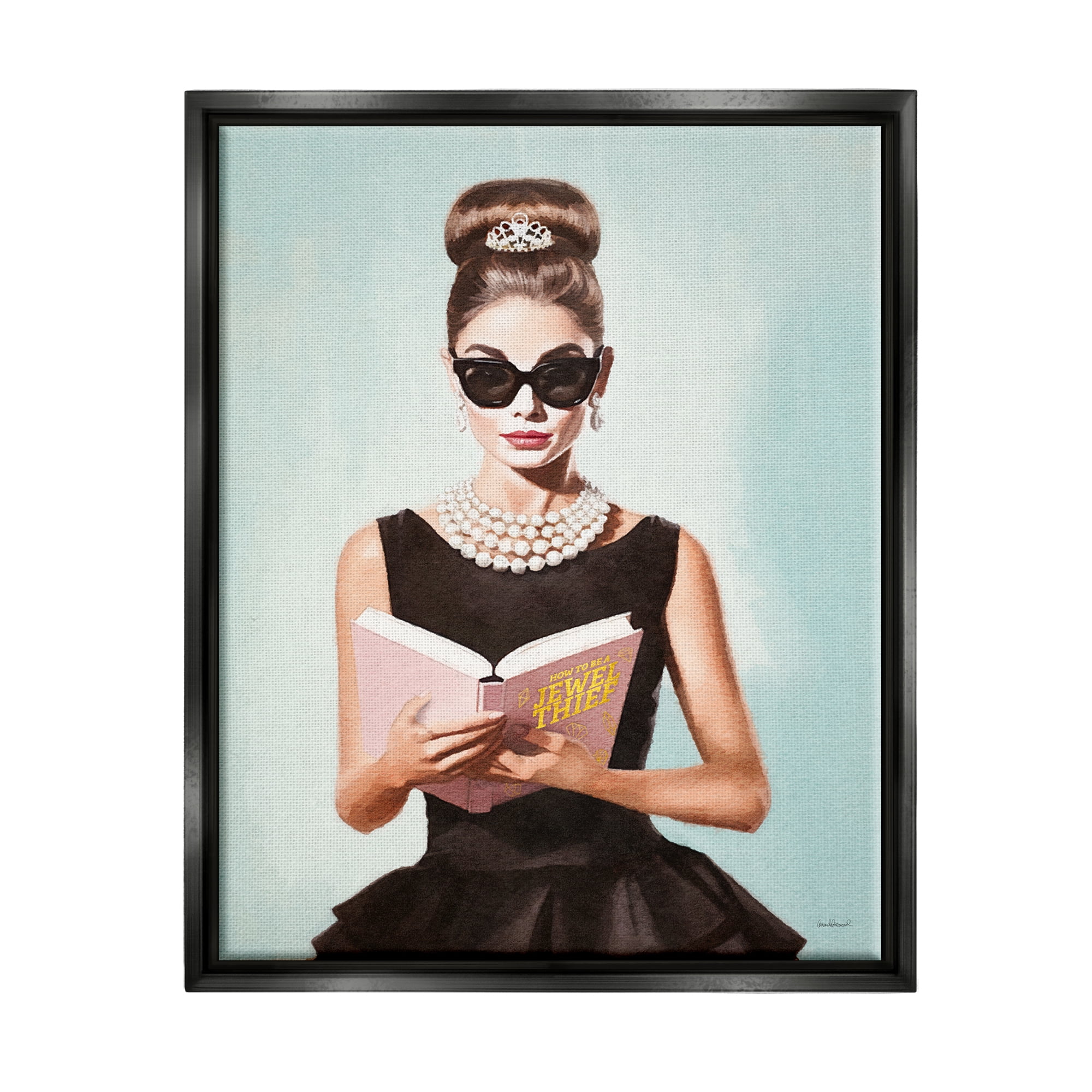 Stupell Industries Trendy Woman Reading Literature & Flim Painting Black Floater Framed Canvas Art Print Wall Art, 17 x 21