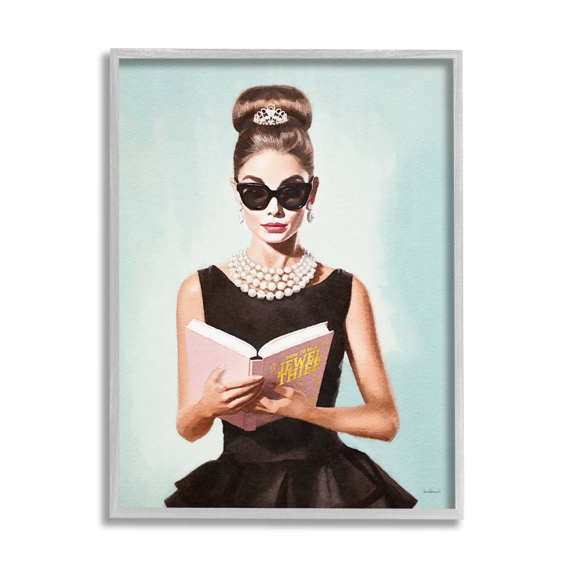 Stupell Industries Trendy Woman Reading Literature & Flim Painting Gray Framed Art Print Wall Art, 16 x 20