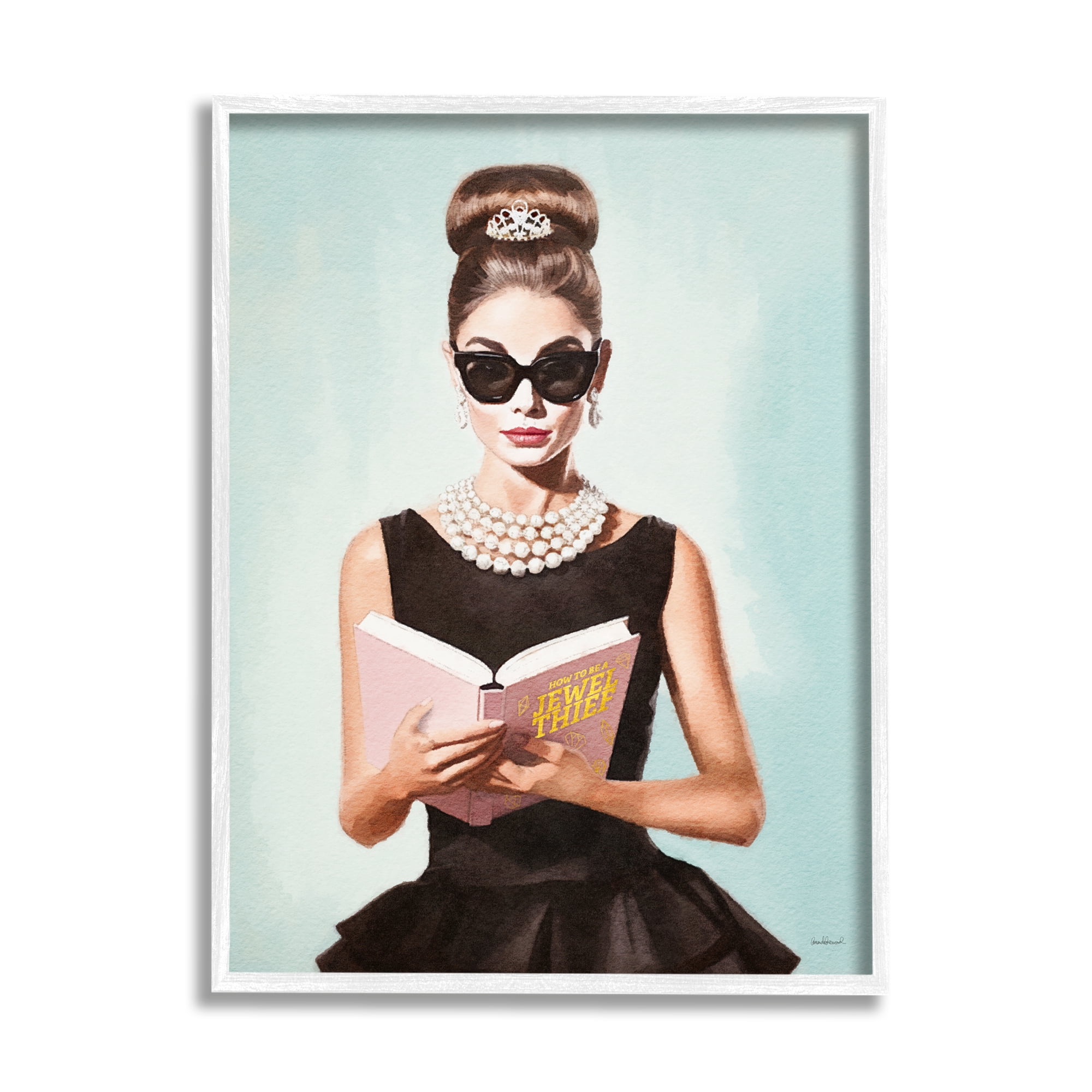 Stupell Industries Trendy Woman Reading Literature & Flim Painting White Framed Art Print Wall Art, 24 x 30