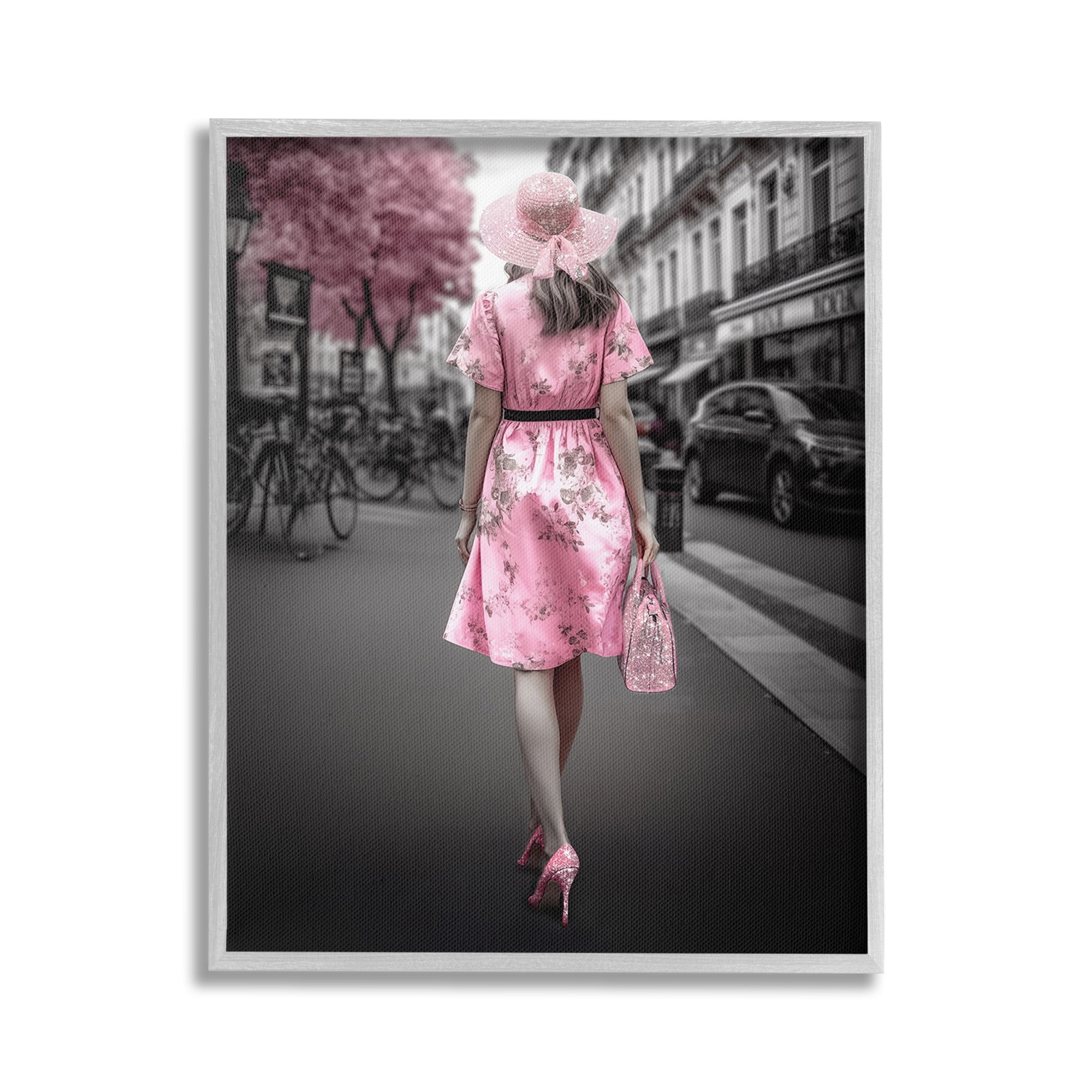 Stupell Industries Trendy Woman in City Travel & Places Painting Gray Framed Art Print Wall Art, 16 x 20