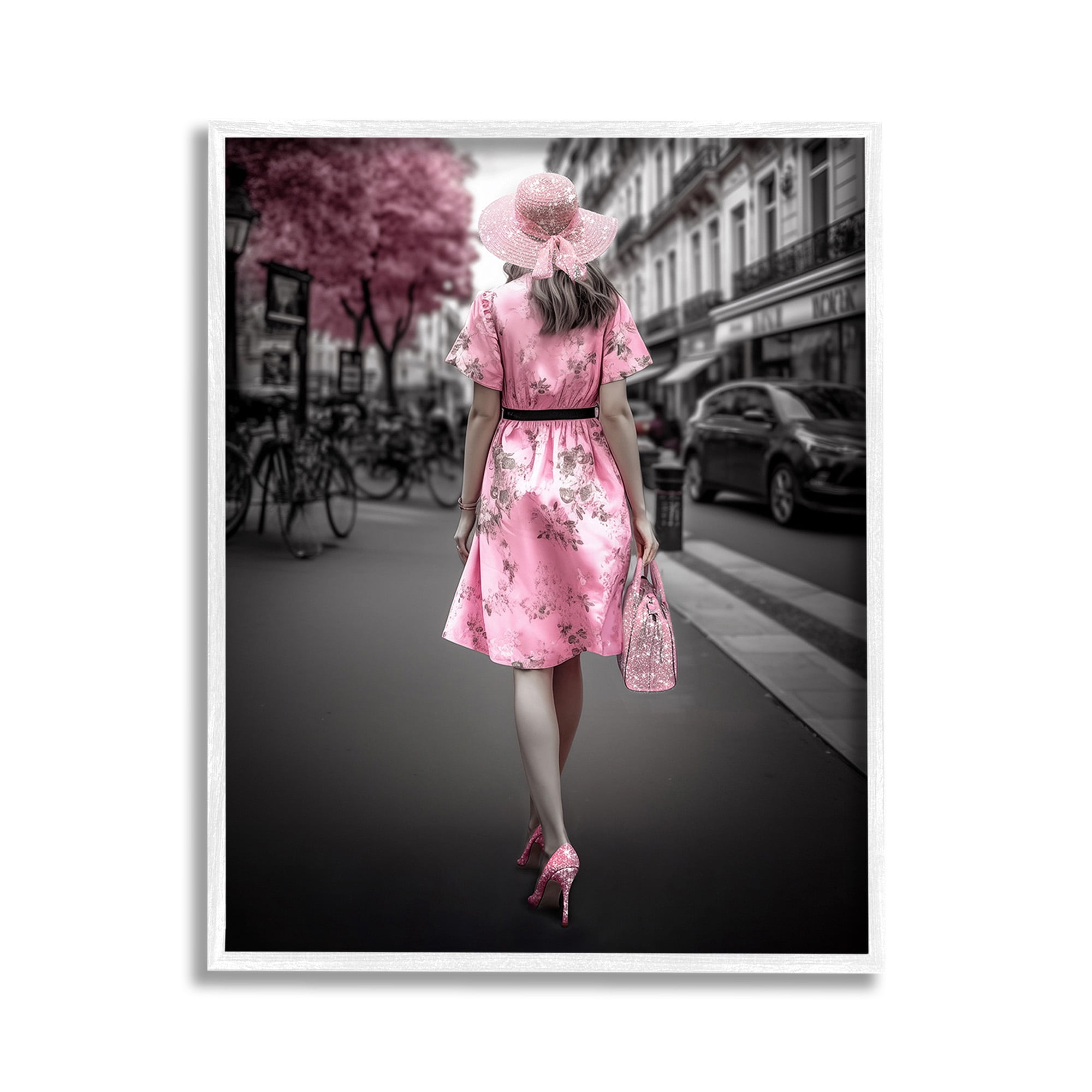 Stupell Industries Trendy Woman in City Travel & Places Painting White Framed Art Print Wall Art, 11 x 14