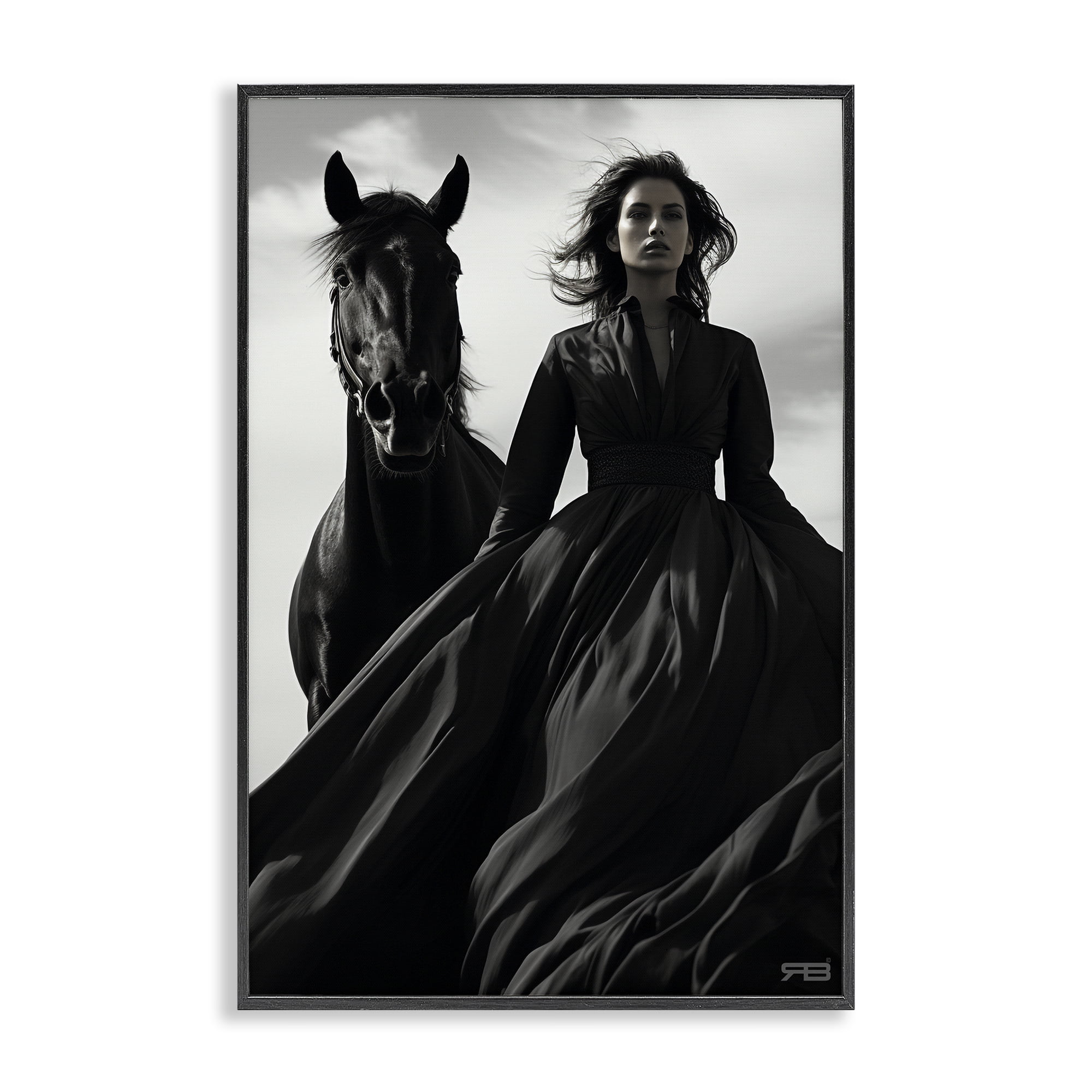Stupell Industries Trendy Woman with Horse People Painting Black Framed Art Print Wall Art, 12 x 18