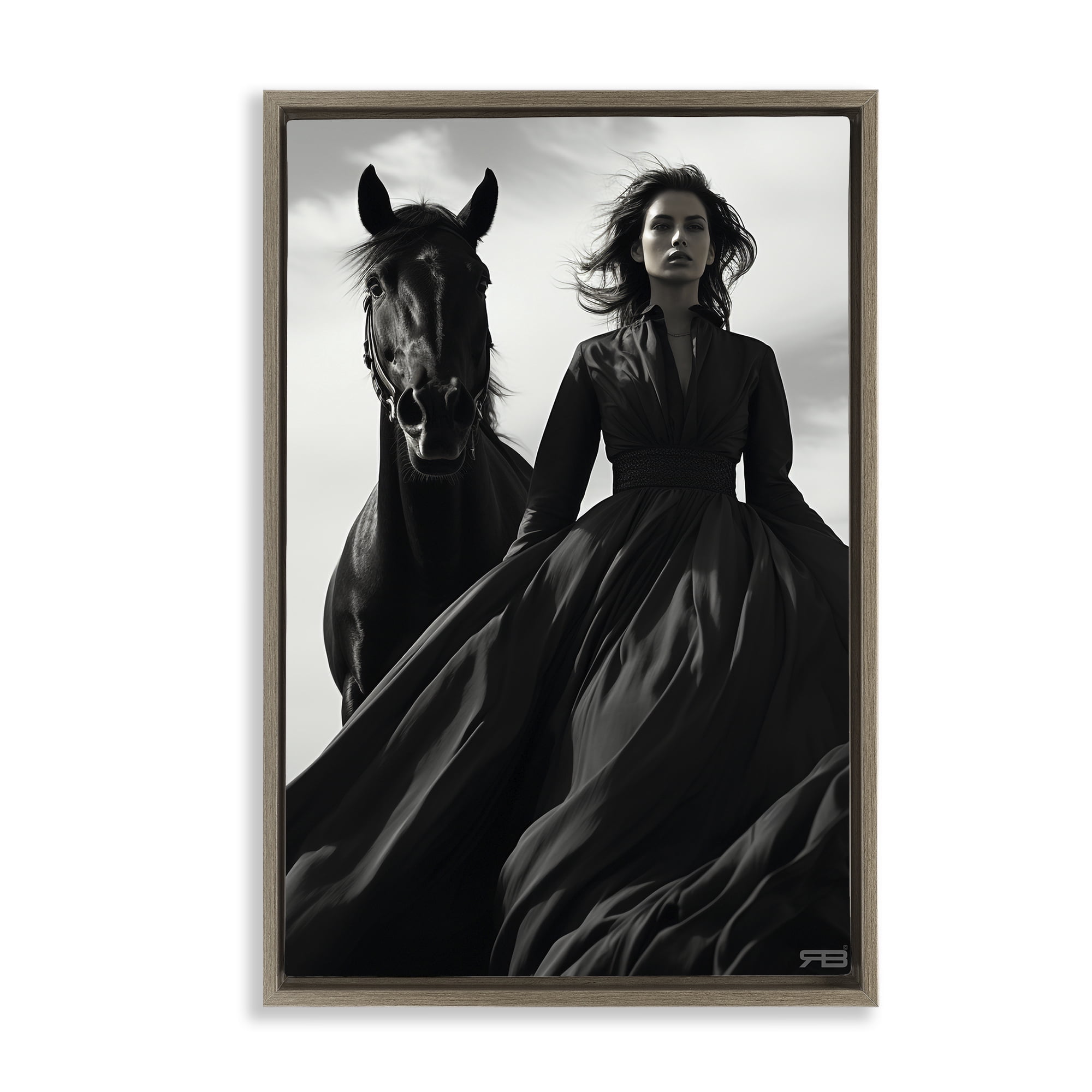 Stupell Industries Trendy Woman with Horse People Painting Brown Floater Framed Canvas Art Print Wall Art, 17 x 25