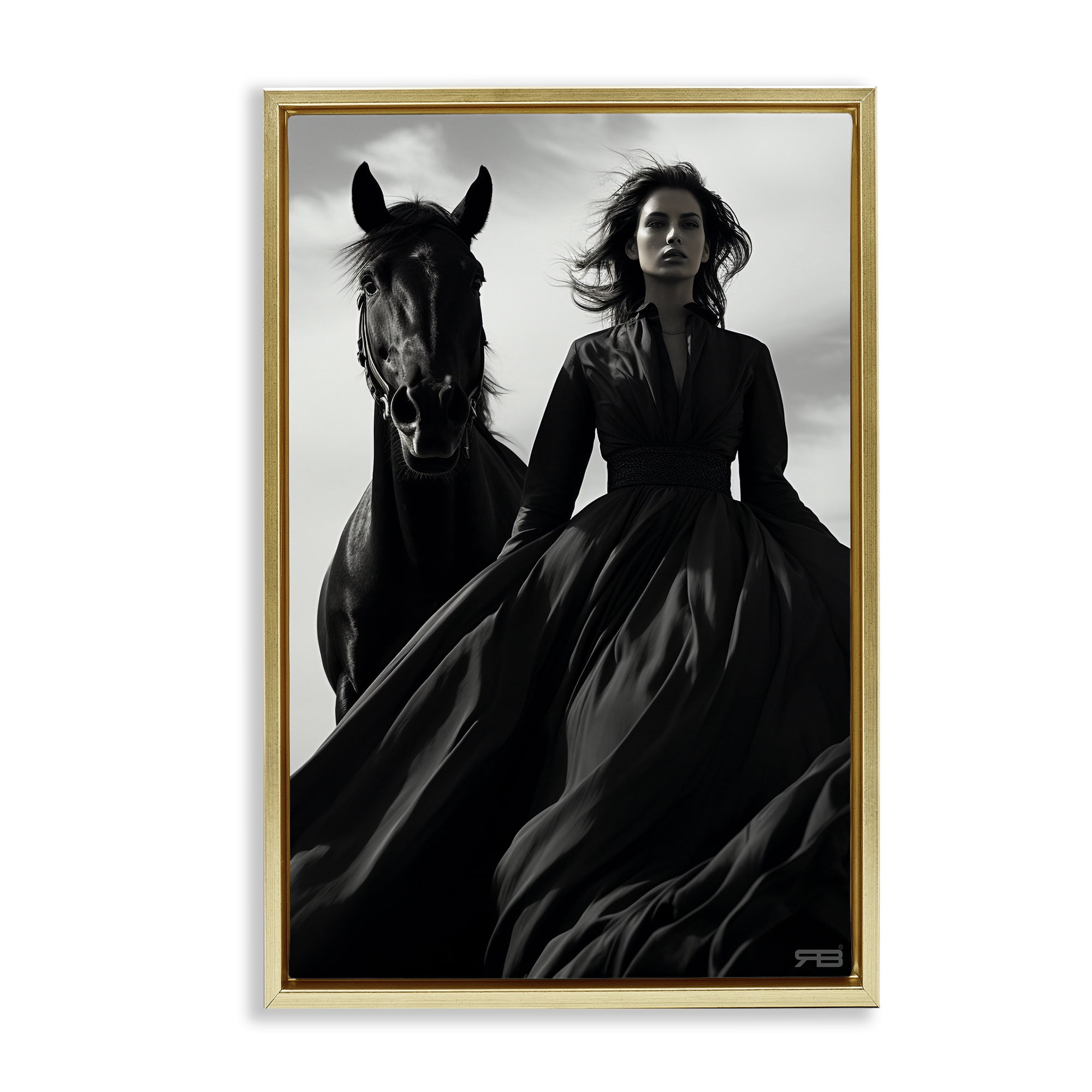 Stupell Industries Trendy Woman with Horse People Painting Gold Floater Framed Canvas Art Print Wall Art, 17 x 25