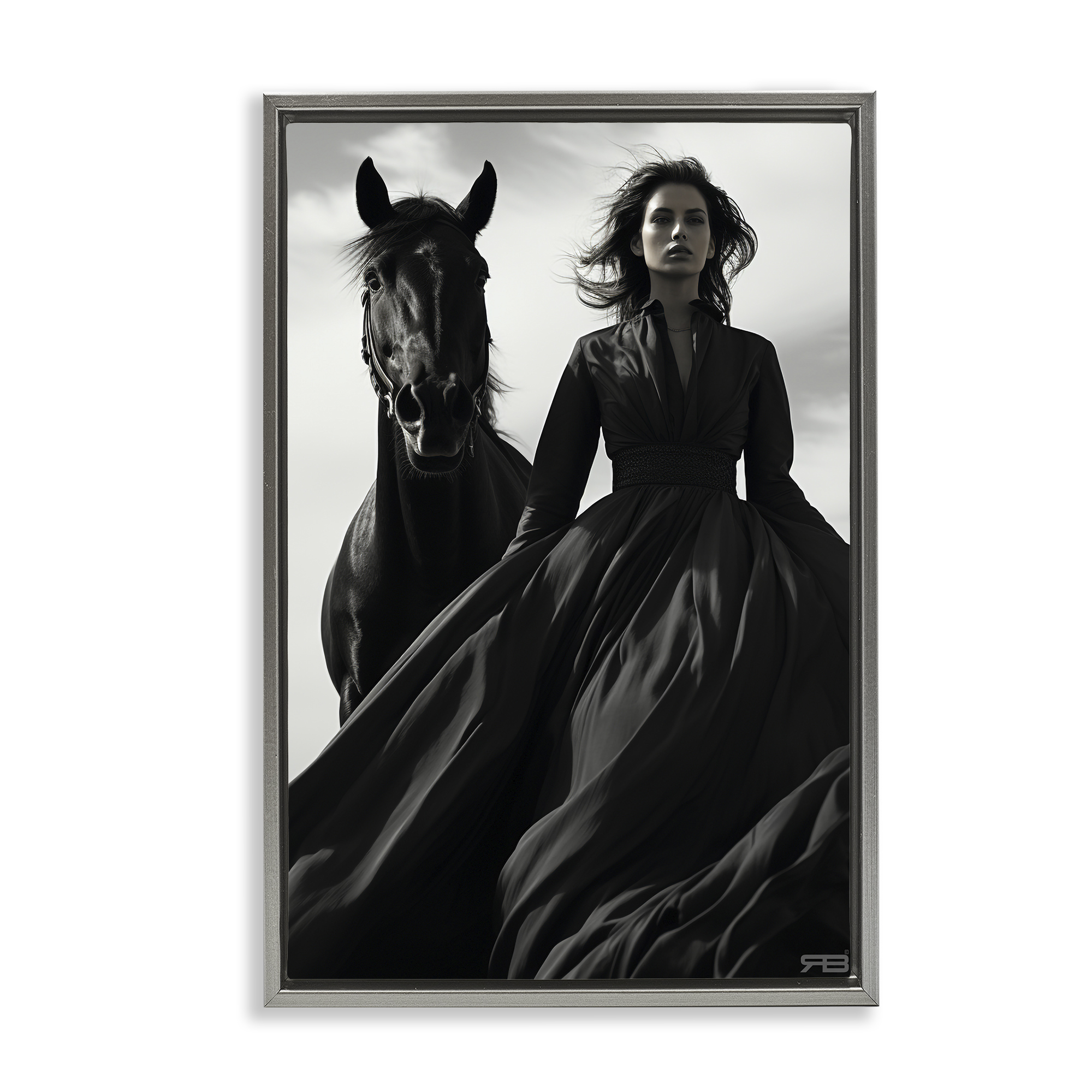 Stupell Industries Trendy Woman with Horse People Painting Gray Floater Framed Canvas Art Print Wall Art, 17 x 25