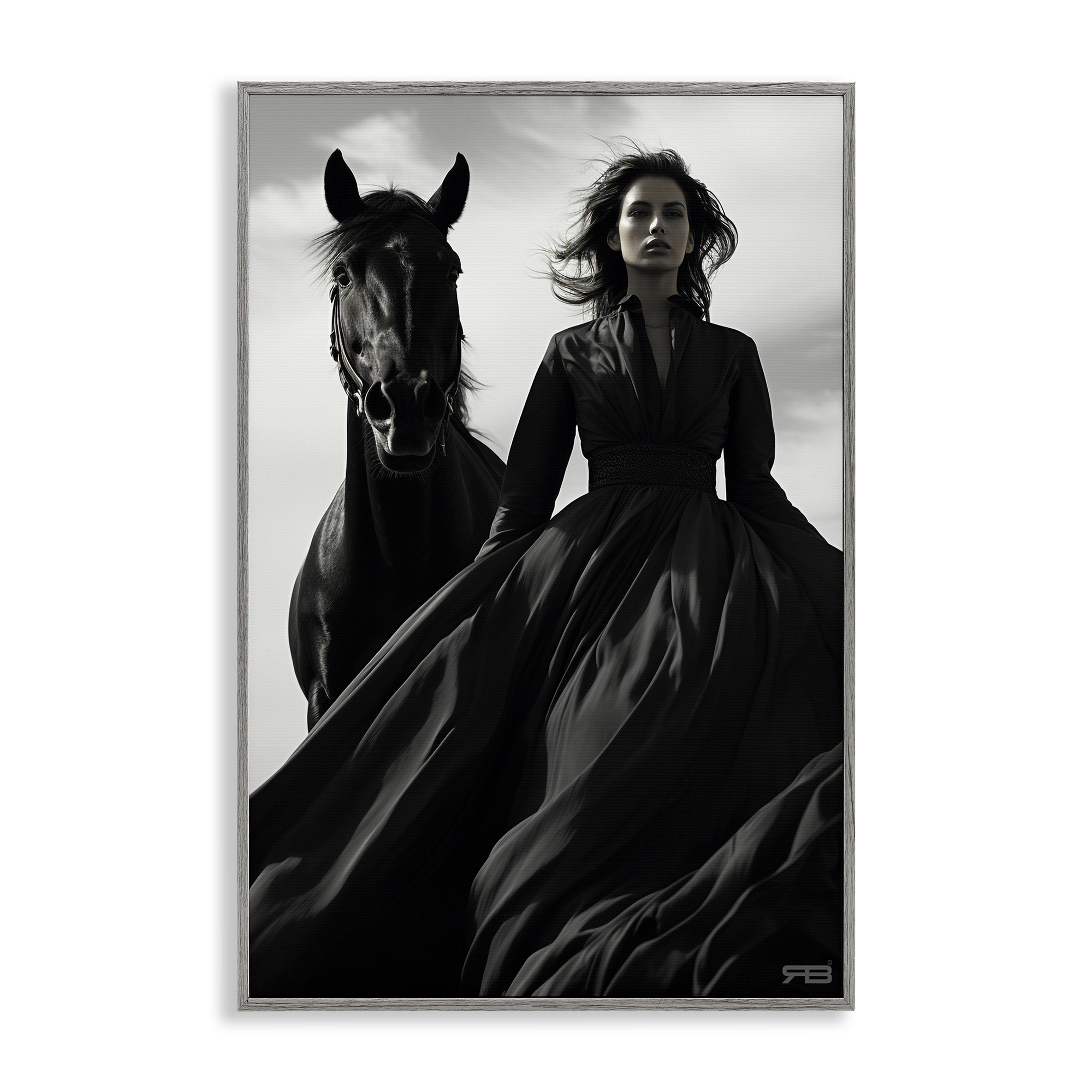 Stupell Industries Trendy Woman with Horse People Painting Gray Framed Art Print Wall Art, 20 x 30