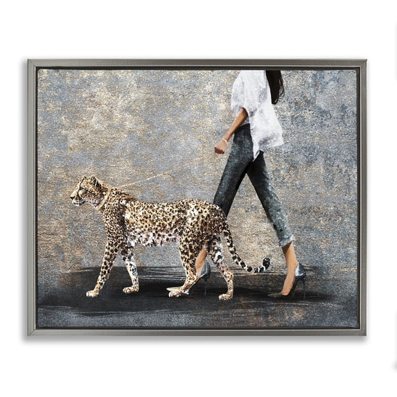 Stupell Industries Eclectic Trendy Woman with Leopard Gray Floating Frame Canvas Art, 21 x 17, by Svetlana Aleynikova