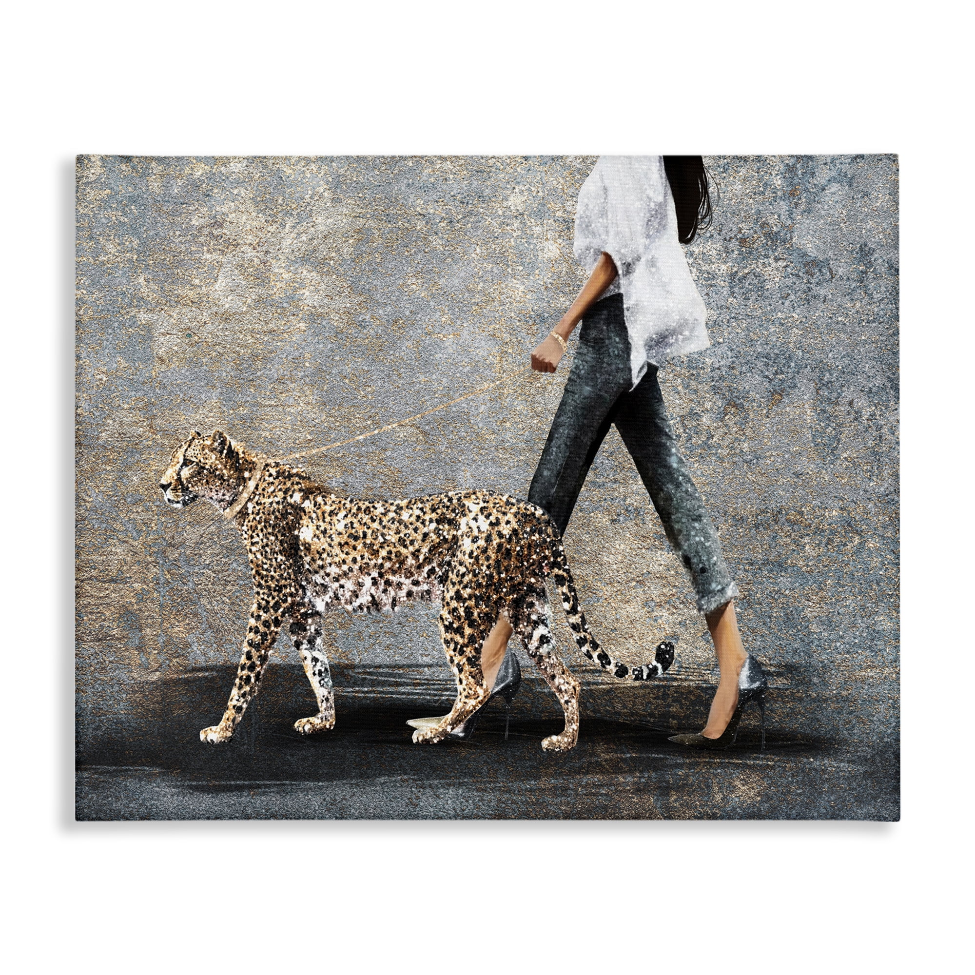 Stupell Industries Trendy Woman with Leopard People Painting Wrapped Canvas Art Print Wall Art, 48 x 36
