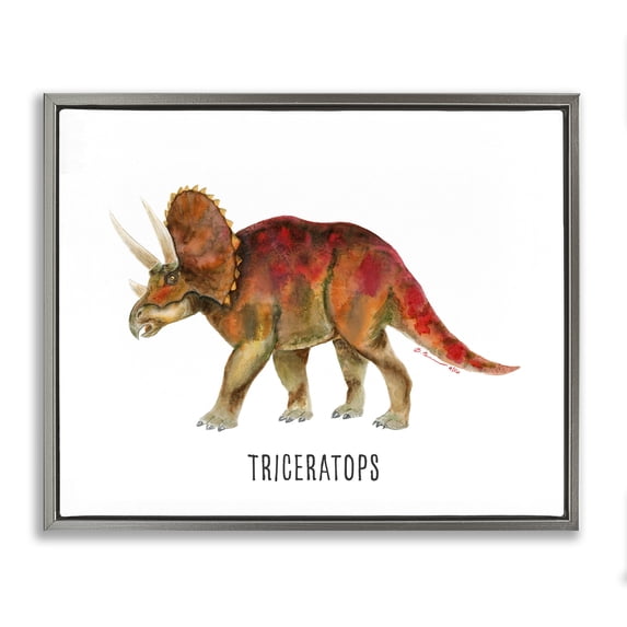 Stupell Industries Triceratops Dinosaur Learning Animals Painting Gray Floater Framed Canvas Art Print Wall Art, 31 x 25