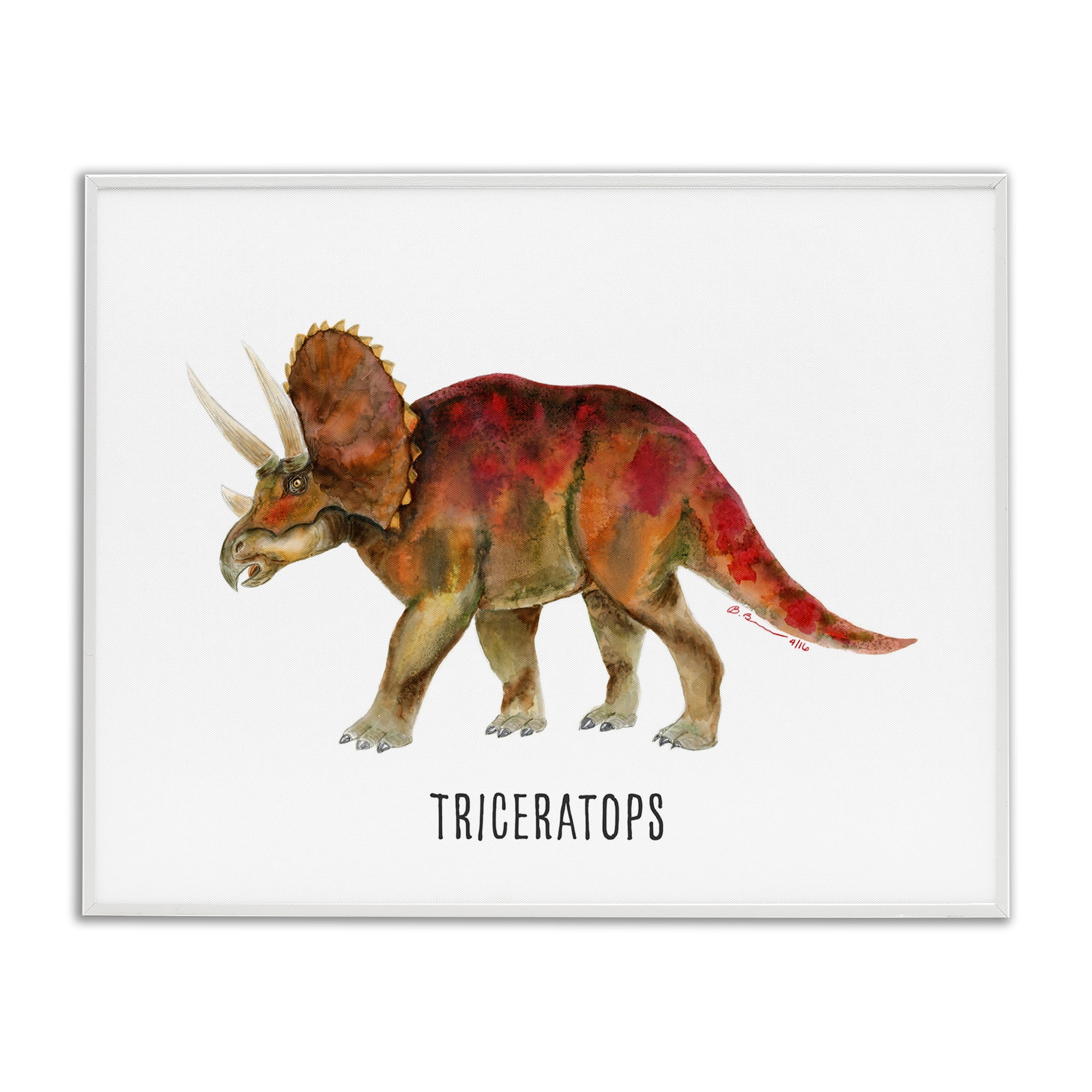 Stupell Industries Triceratops Dinosaur Learning Animals Painting White Framed Art Print Wall Art, 20 x 16