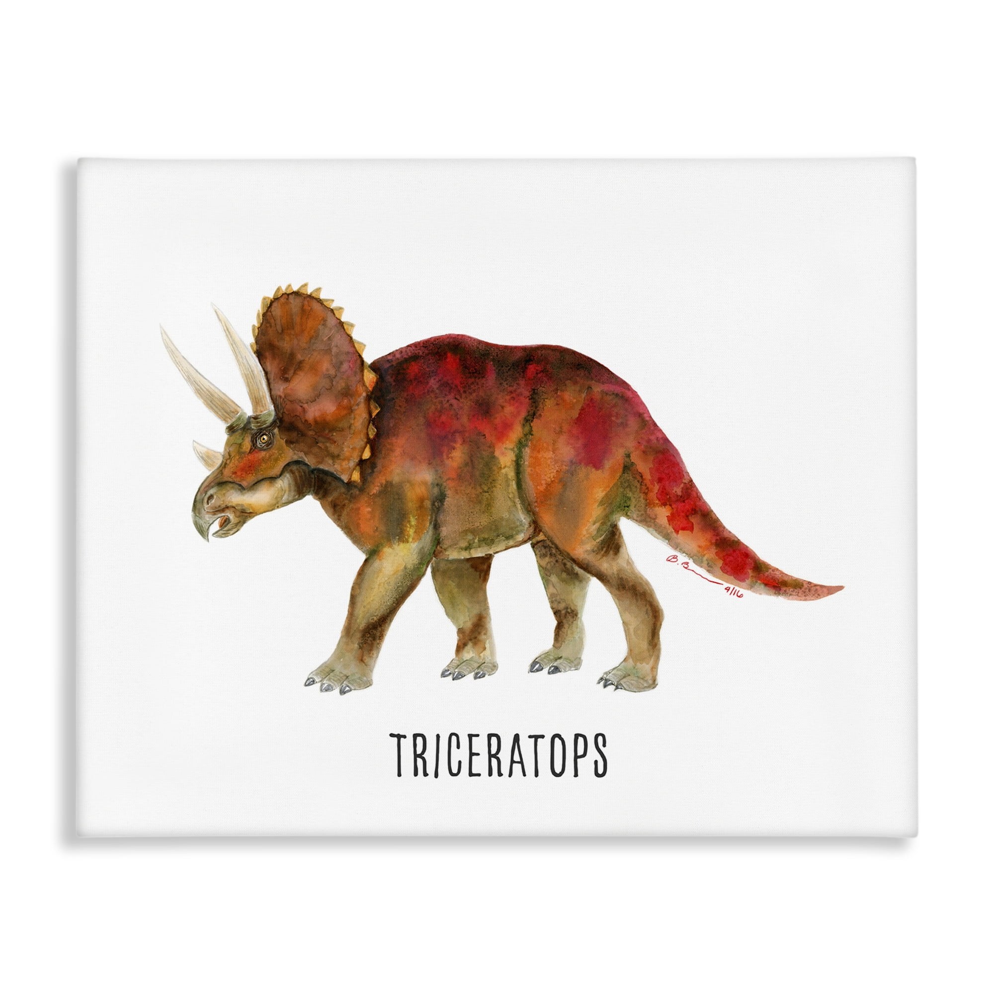 Stupell Industries Triceratops Dinosaur Learning Animals Painting Wrapped Canvas Art Print Wall Art, 20 x 16