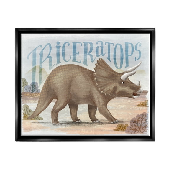 Stupell Industries Triceratops in Nature Animals & Insects Painting Black Floater Framed Canvas Art Print Wall Art, 31 x 25