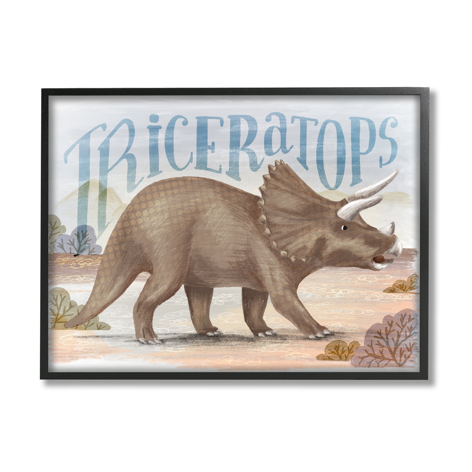 Stupell Industries Triceratops in Nature Animals & Insects Painting Black Framed Art Print Wall Art, 20 x 16