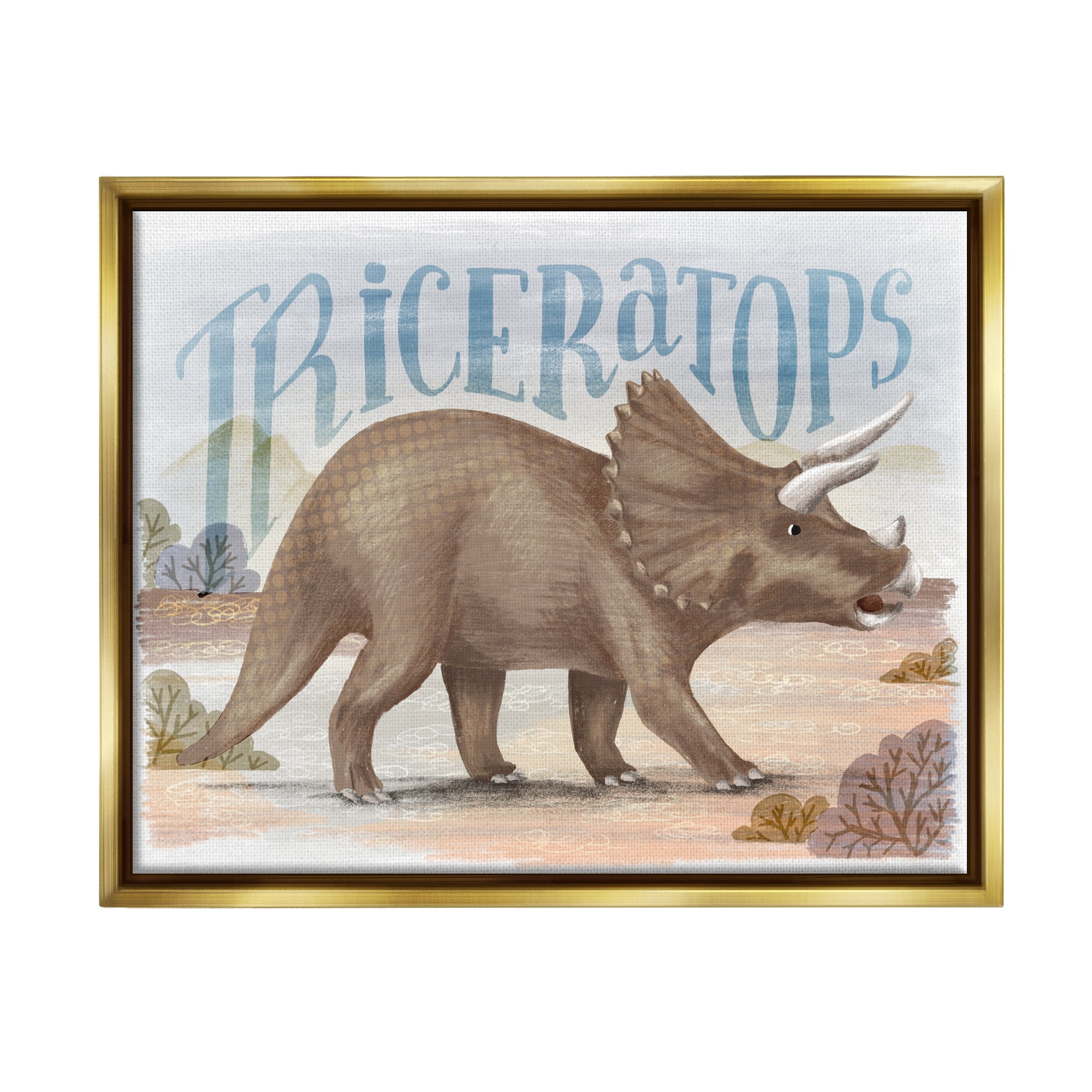 Stupell Industries Triceratops in Nature Animals & Insects Painting Gold Floater Framed Canvas Art Print Wall Art, 21 x 17