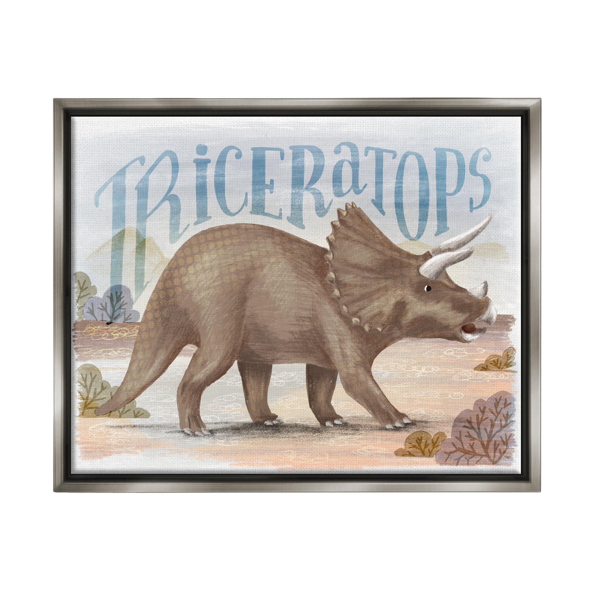 Stupell Industries Triceratops in Nature Animals & Insects Painting Gray Floater Framed Canvas Art Print Wall Art, 31 x 25
