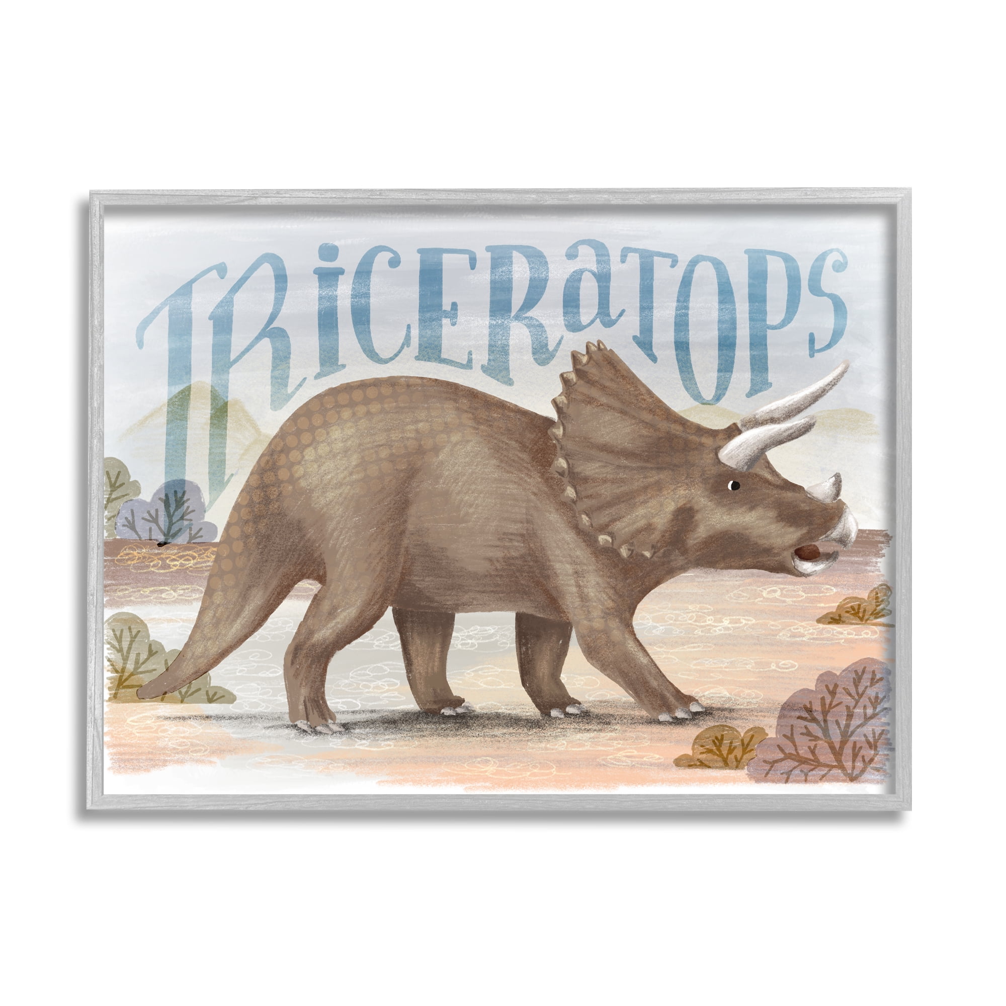 Stupell Industries Triceratops in Nature Animals & Insects Painting Gray Framed Art Print Wall Art, 30 x 24