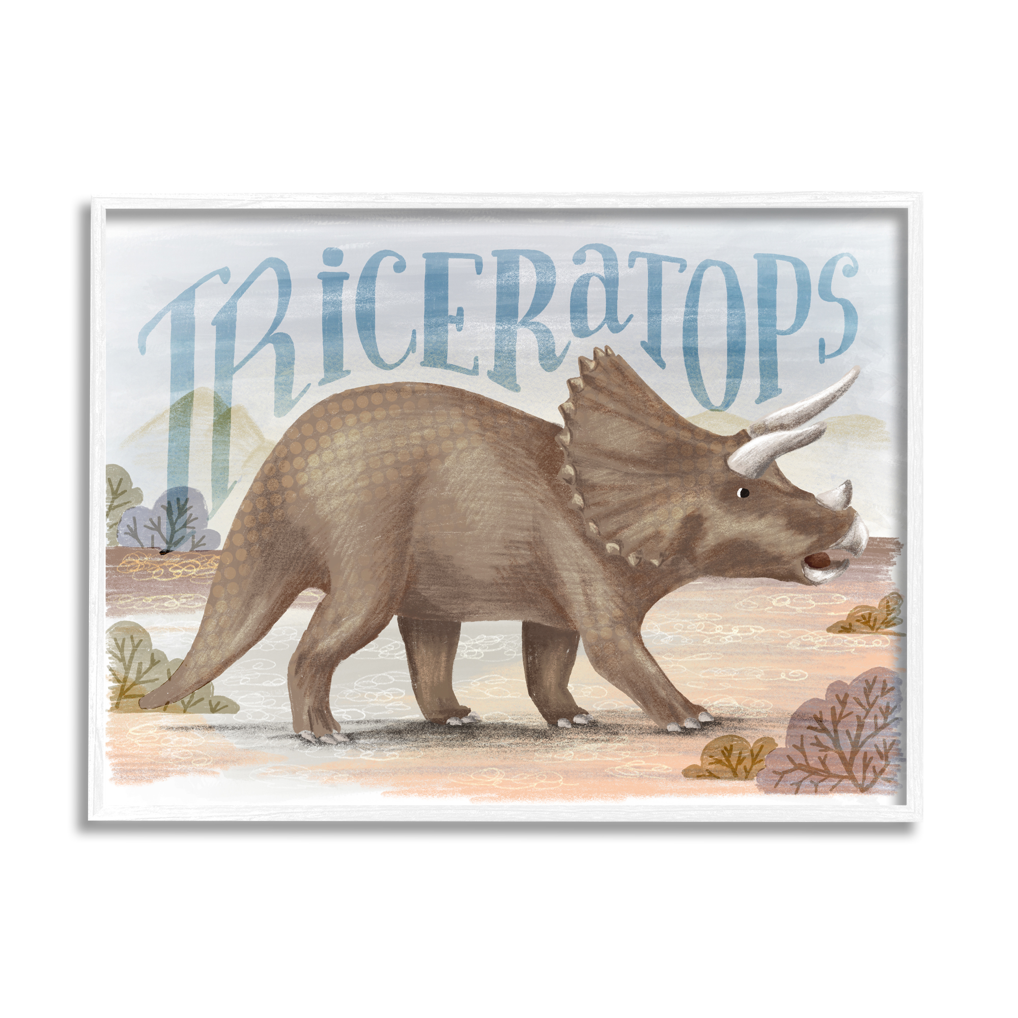 Stupell Industries Triceratops in Nature Animals & Insects Painting White Framed Art Print Wall Art, 20 x 16