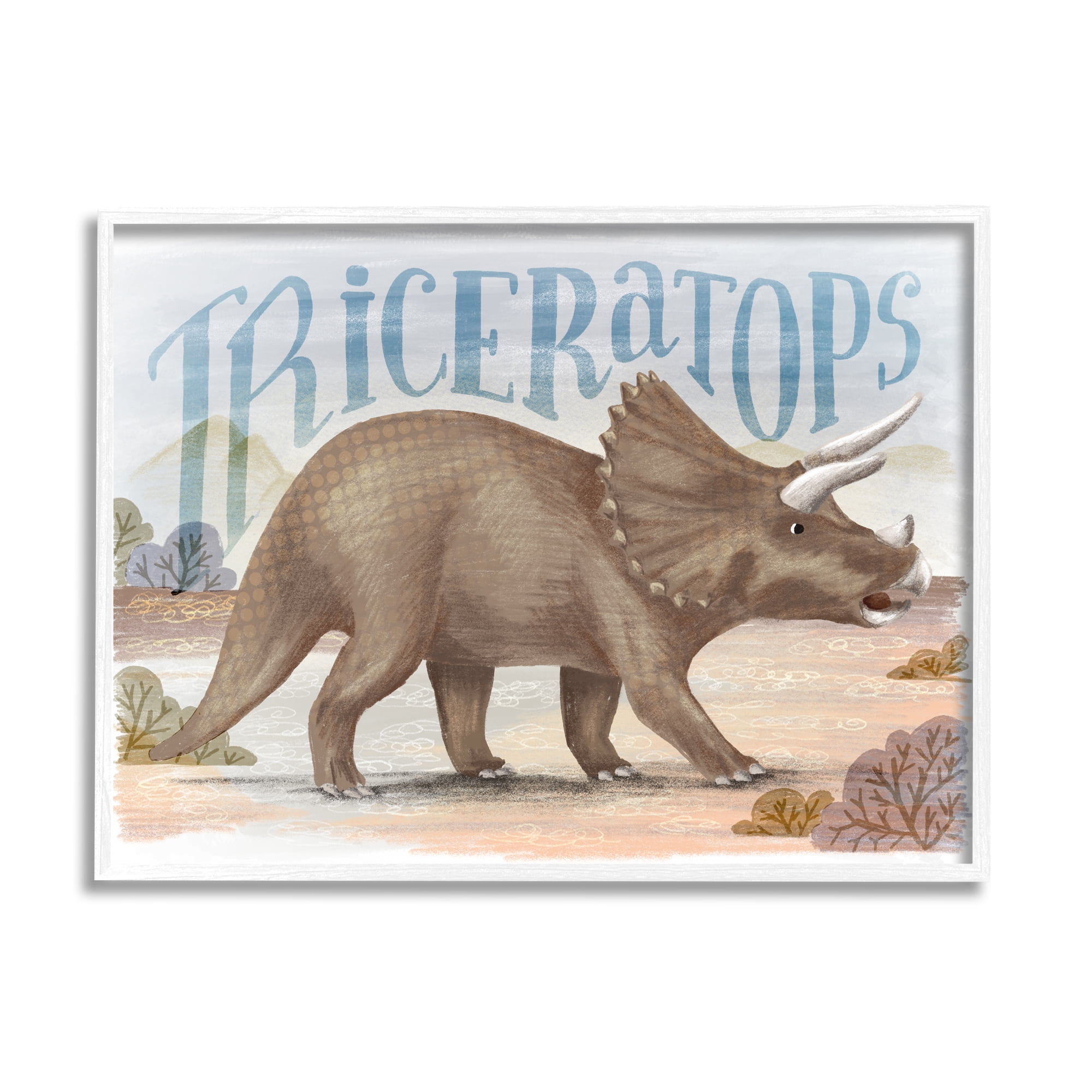 Stupell Industries Triceratops in Nature Animals & Insects Painting White Framed Art Print Wall Art, 30 x 24