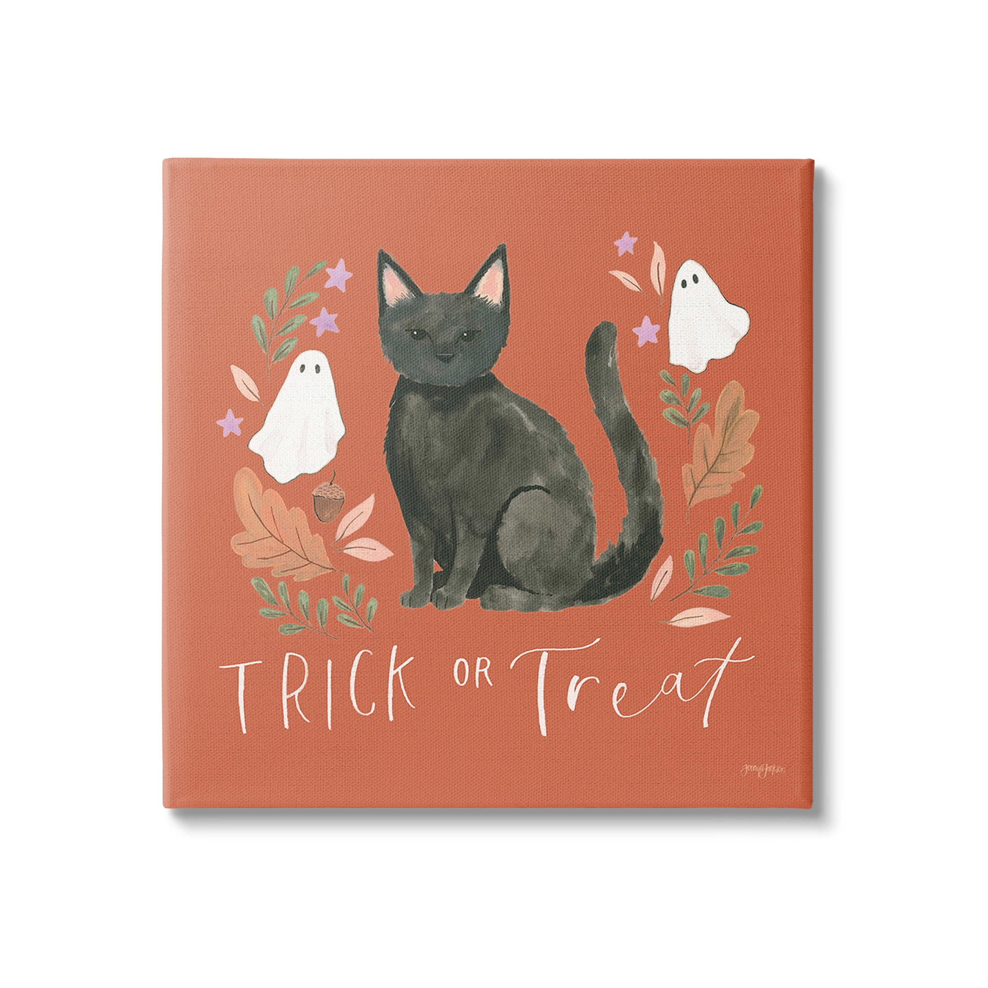 Stupell Industries Trick Or Treat Cat Holiday Painting Gallery Wrapped Canvas Art Print Wall Art, 24 x 24