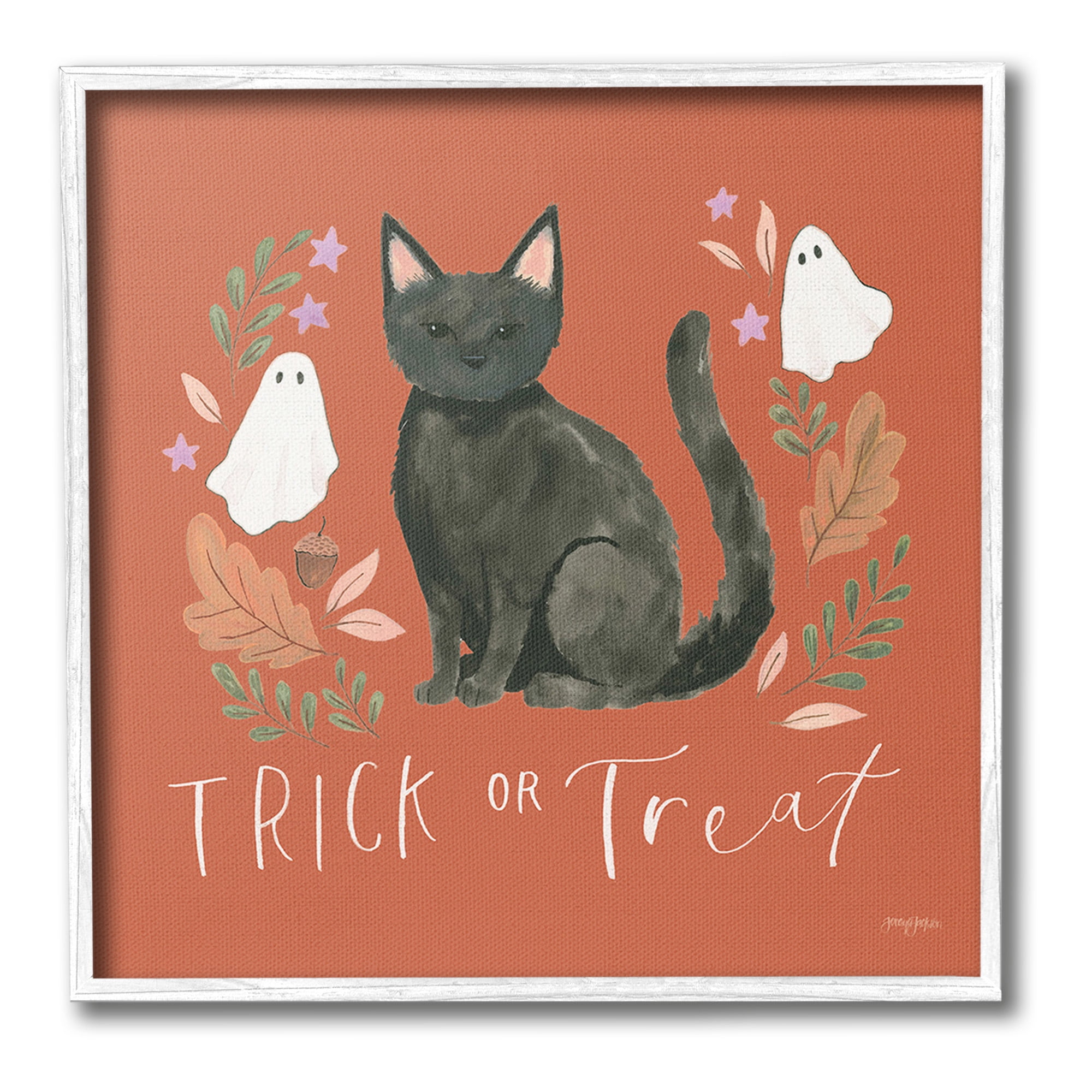 Stupell Industries Trick Or Treat Cat Holiday Painting White Framed Art Print Wall Art, 24 x 24