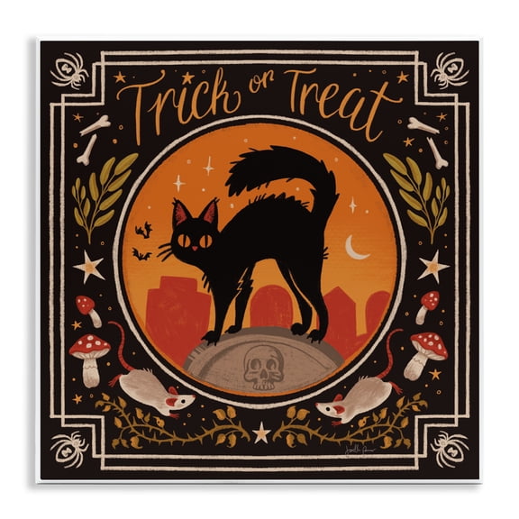 Stupell Industries Trick Or Treat Cat & Rats Wall Plaque Art design by Janelle Penner, 12 x 12