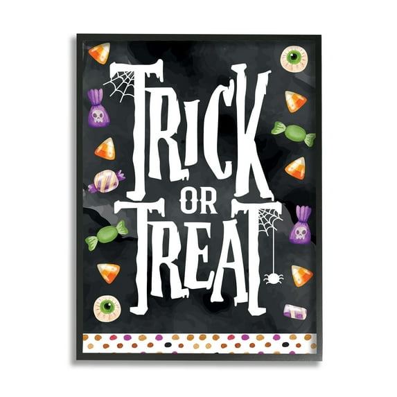 Stupell Industries Trick Or Treat Halloween Candy Holiday Painting Black Framed Art Print Wall Art