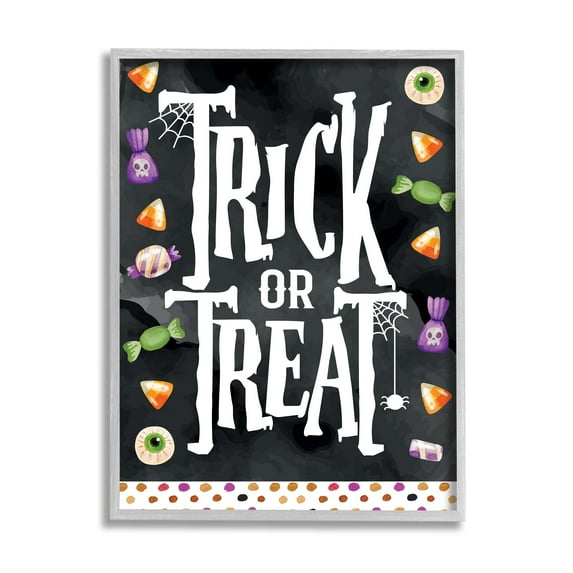 Stupell Industries Trick Or Treat Halloween Candy Holiday Painting Gray Framed Art Print Wall Art