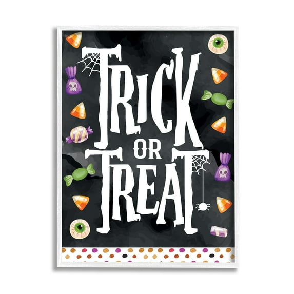 Stupell Industries Trick Or Treat Halloween Candy Holiday Painting White Framed Art Print Wall Art