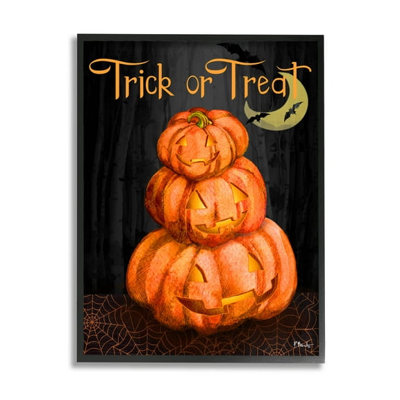 Stupell Industries Trick Or Treat Halloween Jack-o-Lantern Graphic Art Black Framed Art Print Wall Art, Design by Paul Brent