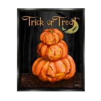 Stupell Industries Trick Or Treat Halloween Jack-o-Lantern Graphic Art Jet Black Floating Framed Canvas Print Wall Art, Design by Paul Brent