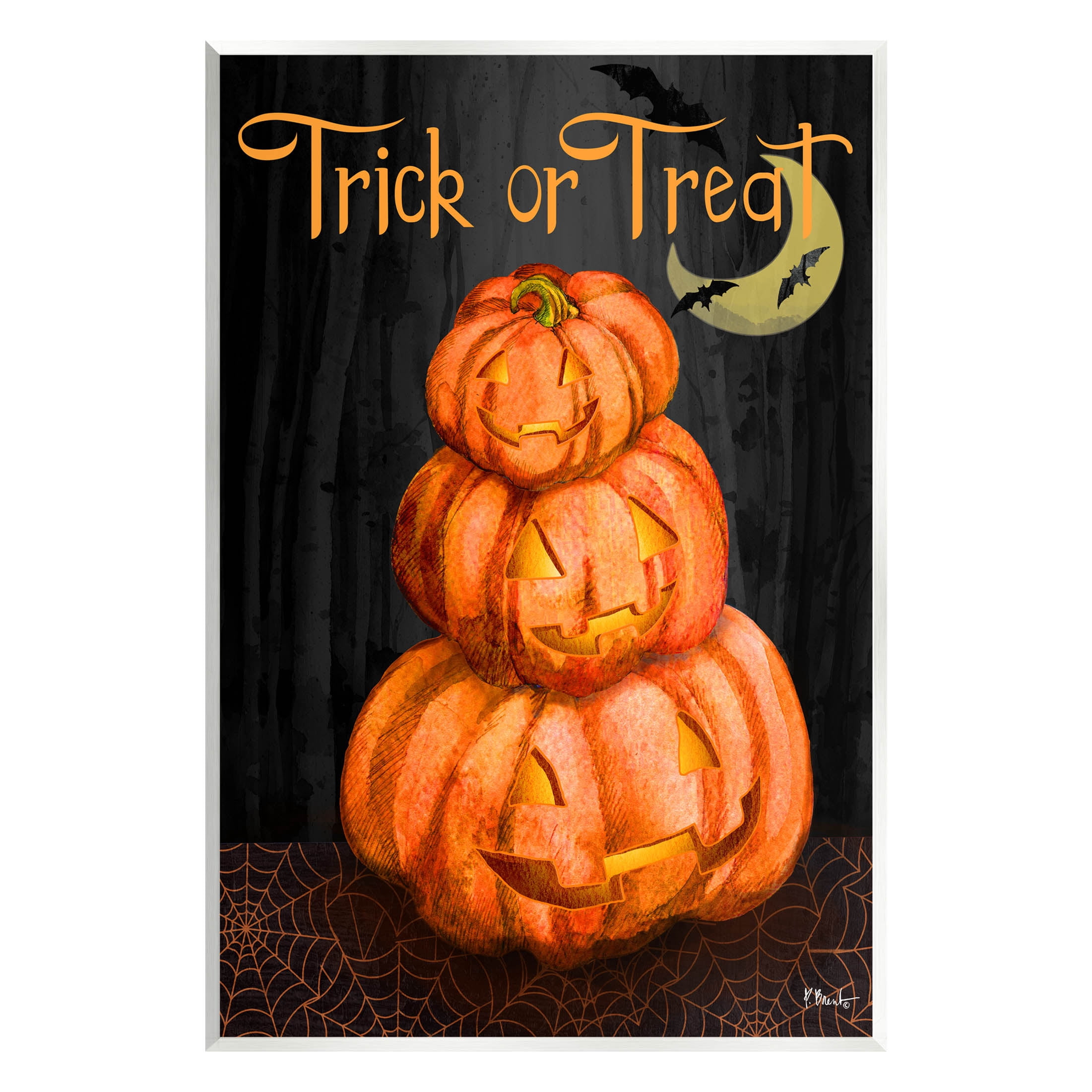 Stupell Industries Trick Or Treat Halloween Jack-o-Lantern Graphic Art Unframed Art Print Wall Art, Design by Paul Brent