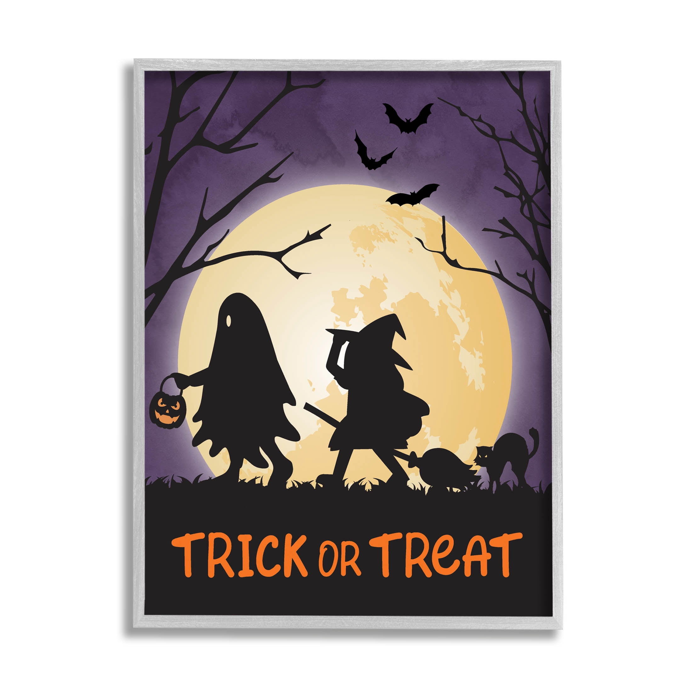 Stupell Industries Trick Or Treat Halloween Silhouettes Graphic Art Gray Framed Art Print Wall Art, Design by Linda Birtel