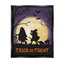 Stupell Industries Trick Or Treat Halloween Silhouettes Graphic Art Jet Black Floating Framed Canvas Print Wall Art, Design by Linda Birtel