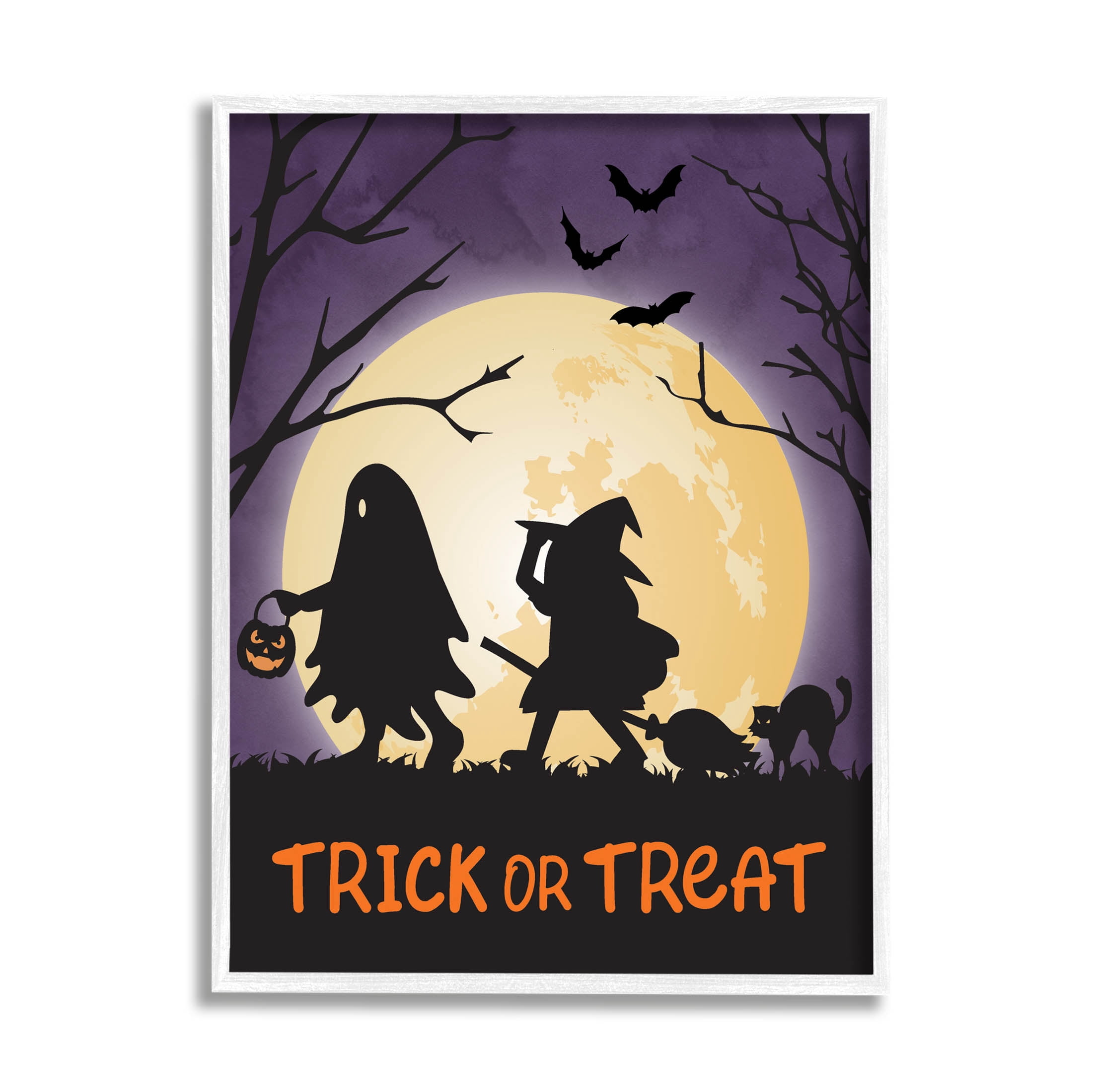 Stupell Industries Trick Or Treat Halloween Silhouettes Graphic Art White Framed Art Print Wall Art, Design by Linda Birtel
